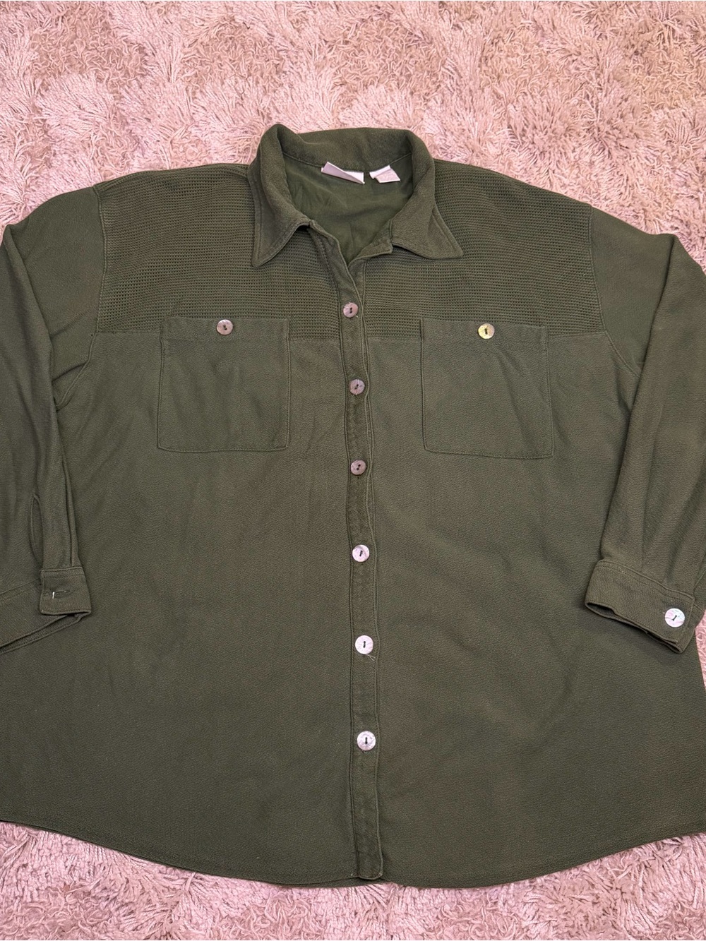 Elisabeth Liz Claiborne Shirt Womens 3 Olive Green Cotton Button Up Utility